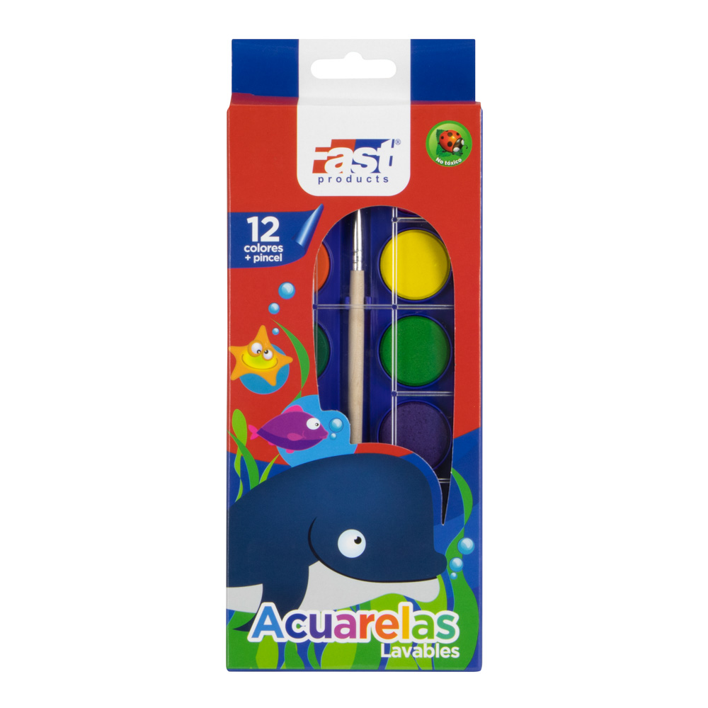 ACUARELA FAST 12 PIEZAS Y UN PINCEL