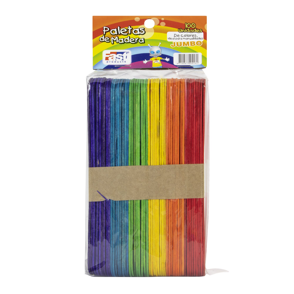 PALETAS DE MADERA FAST DE COLORES 100 UNIDADES