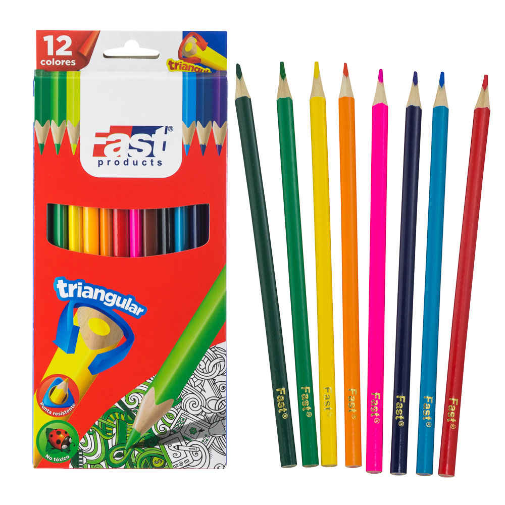 CRAYON FAST 12 COLORES TRIANGULAR LARGO
